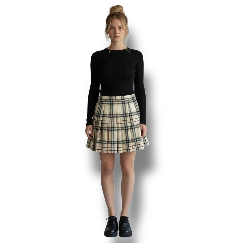 Michael K & Company Women’s Pleated Plaid A-line Mini Skirt VTG 90s Y2K Beige - Picture 9 of 9